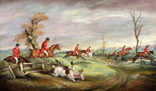 Circle of John Ferneley, Jnr (1815-1862) Hunting scenes - At Full Cry 12 x 20in.